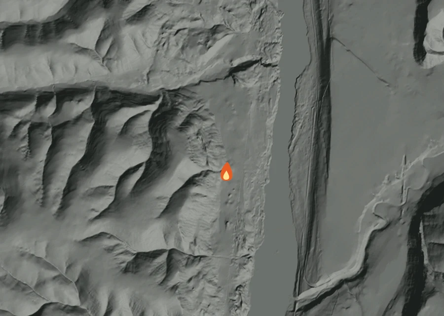 Animated map of the Tarpiscan Fire across the whole record, with a time bar along the bottom showing energy released and the local date.