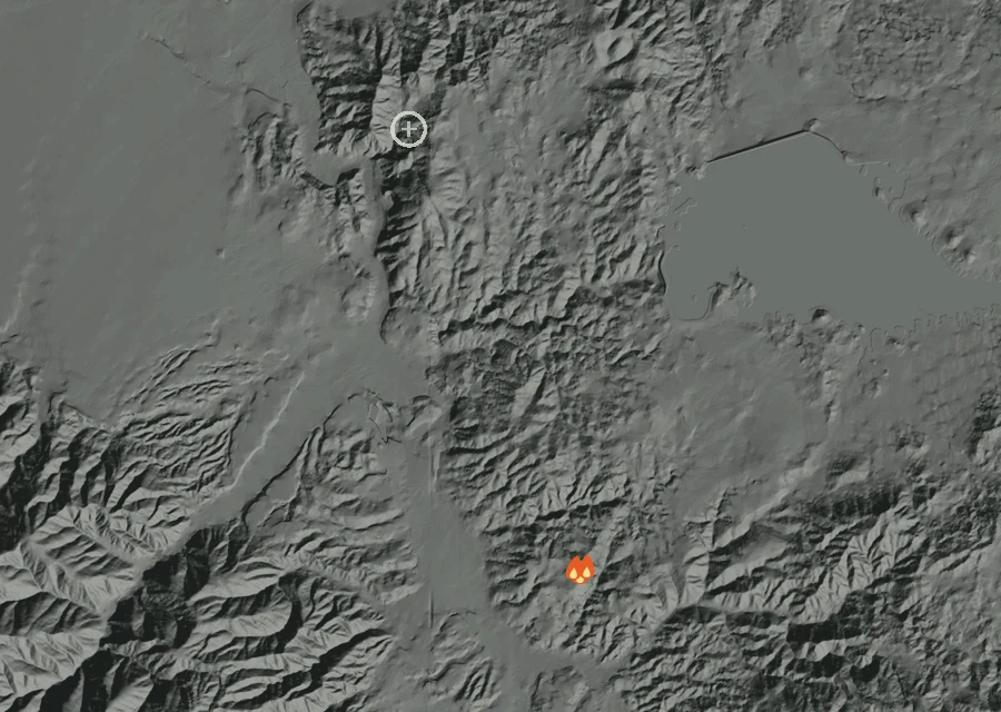 Map for Fri 28 Aug: flames mark every place that gave off heat that day.