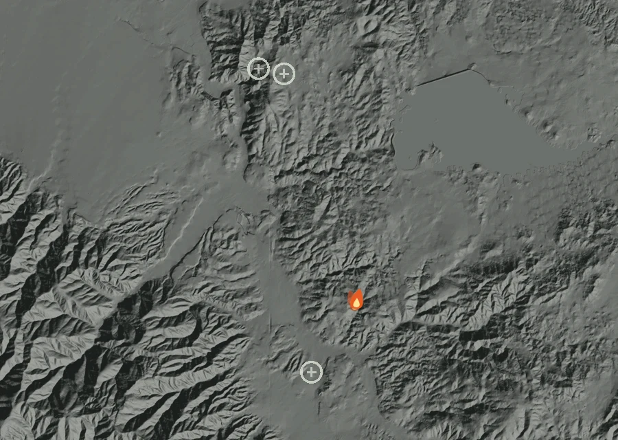Map for Sat 29 Aug: flames mark every place that gave off heat that day.