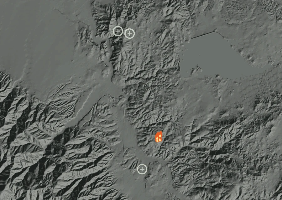 Map for Sun 30 Aug: flames mark every place that gave off heat that day.