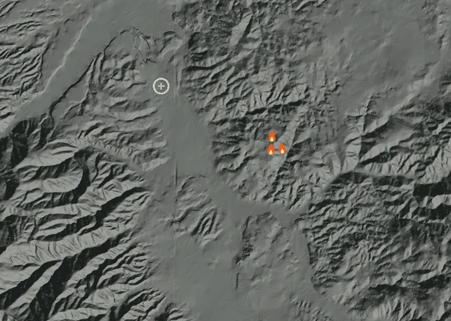 Map for Sun 4 Oct: flames mark every place that gave off heat that day.