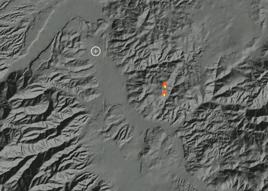 Map for Mon 5 Oct: flames mark every place that gave off heat that day.