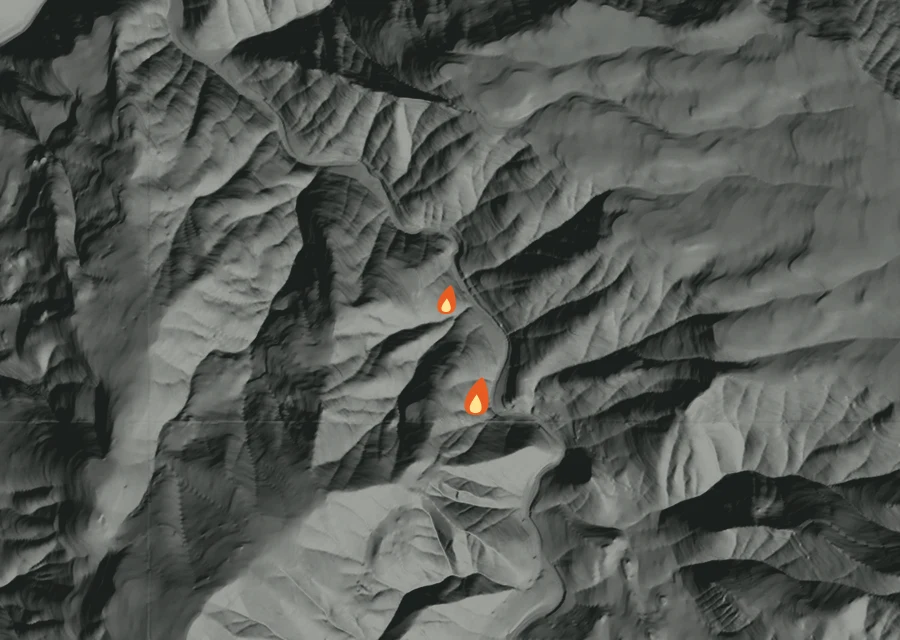 Animated map of the The Narrows Fire across the whole record, with a time bar along the bottom showing energy released and the local date.