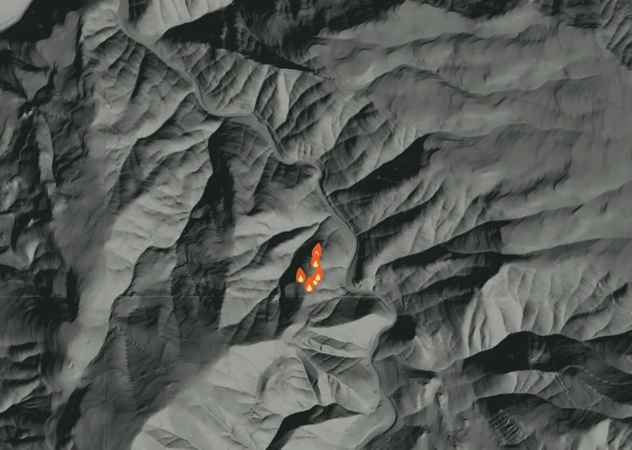 Map for Mon 31 Aug: flames mark every place that gave off heat that day.