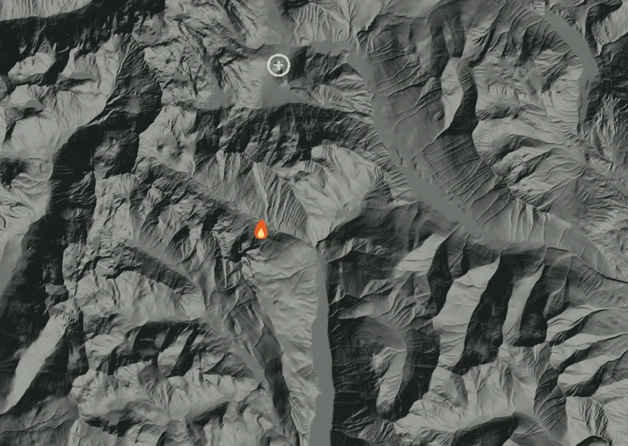 Map for Sun 23 Aug: flames mark every place that gave off heat that day.
