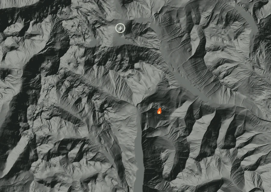 Map for Sun 30 Aug: flames mark every place that gave off heat that day.