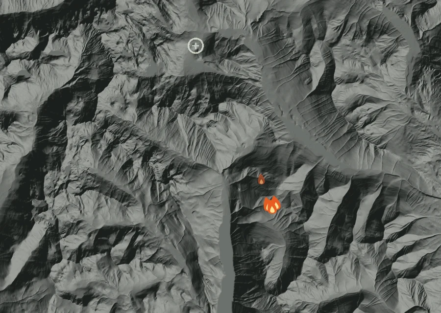 Map for Tue 1 Sep: flames mark every place that gave off heat that day.