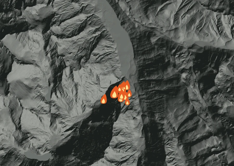 Animated map of the Thunder Creek Fire across the whole record, with a time bar along the bottom showing energy released and the local date.