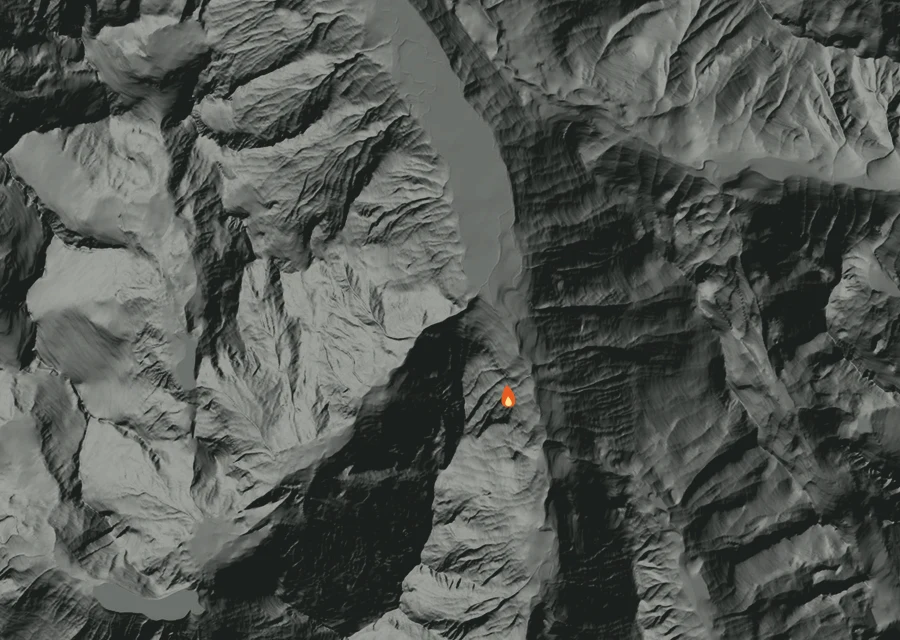 Map for Fri 28 Aug: flames mark every place that gave off heat that day.