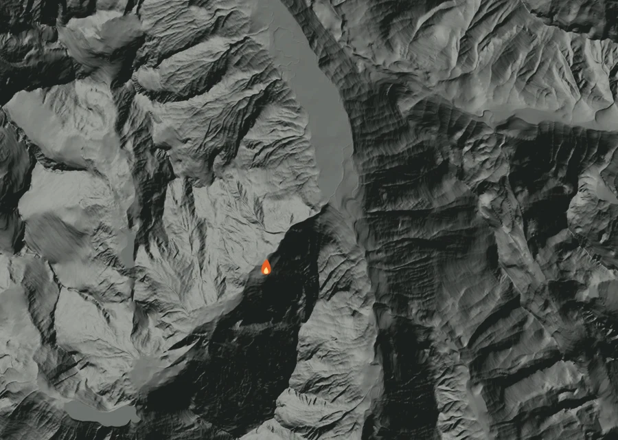 Map for Mon 31 Aug: flames mark every place that gave off heat that day.