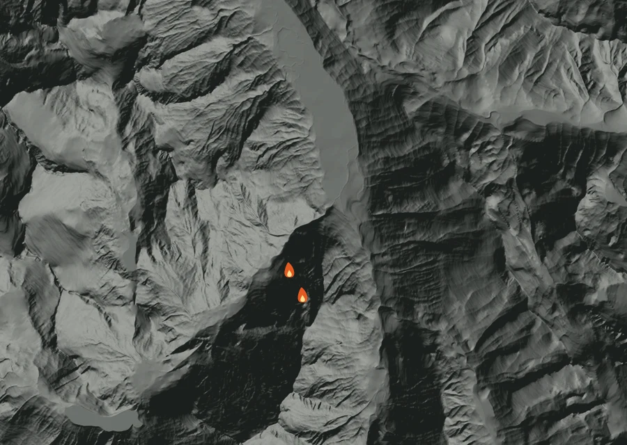 Map for Tue 1 Sep: flames mark every place that gave off heat that day.