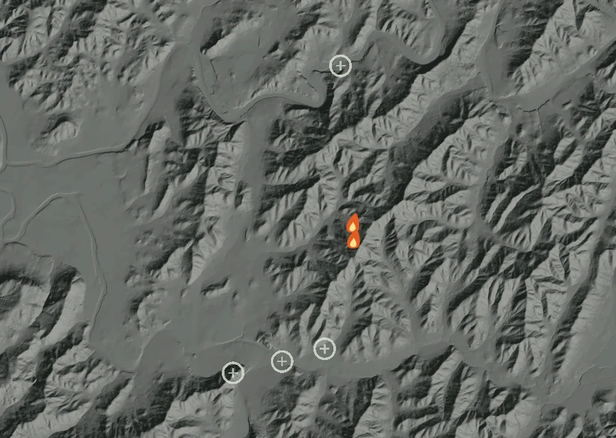 Animated map of the Vine St Fire across the whole record, with a time bar along the bottom showing energy released and the local date.