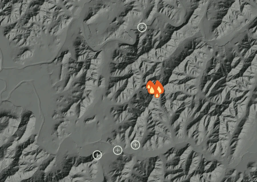 Map for Thu 15 Oct: flames mark every place that gave off heat that day.
