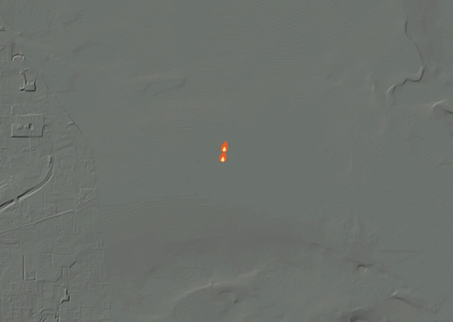 Animated map of the Warehouse Fire across the whole record, with a time bar along the bottom showing energy released and the local date.