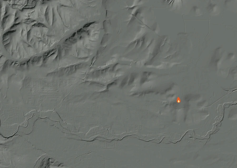 Animated map of the Webb Lane Fire across the whole record, with a time bar along the bottom showing energy released and the local date.