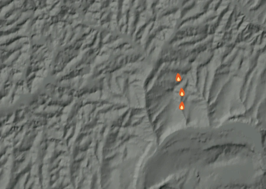 Animated map of the Wells Road Fire across the whole record, with a time bar along the bottom showing energy released and the local date.