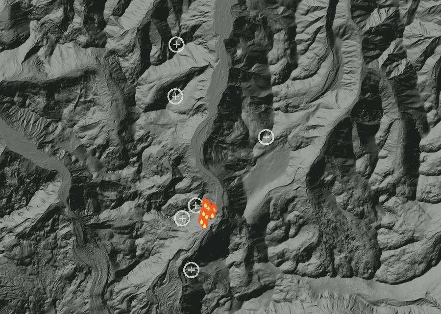 Map for Thu 27 Aug: flames mark every place that gave off heat that day.