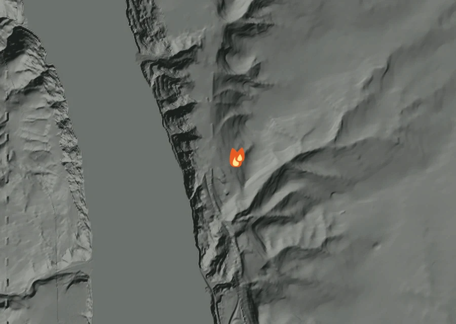 Animated map of the Wildhorse Fire across the whole record, with a time bar along the bottom showing energy released and the local date.