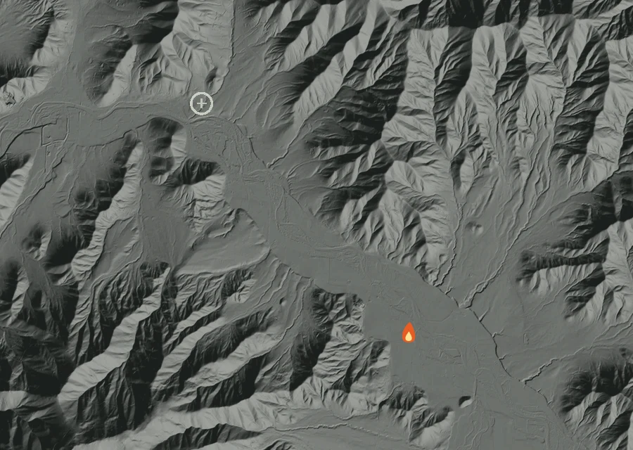 Animated map of the Williams Hwy 12591 Fire across the whole record, with a time bar along the bottom showing energy released and the local date.