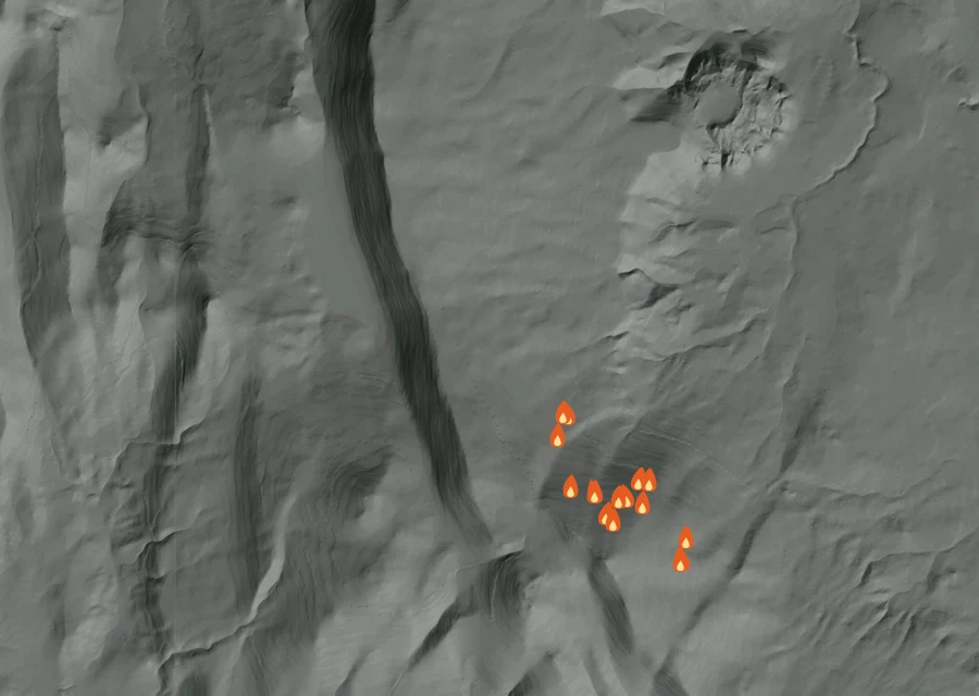 Animated map of the Wrights Spring Fire across the whole record, with a time bar along the bottom showing energy released and the local date.