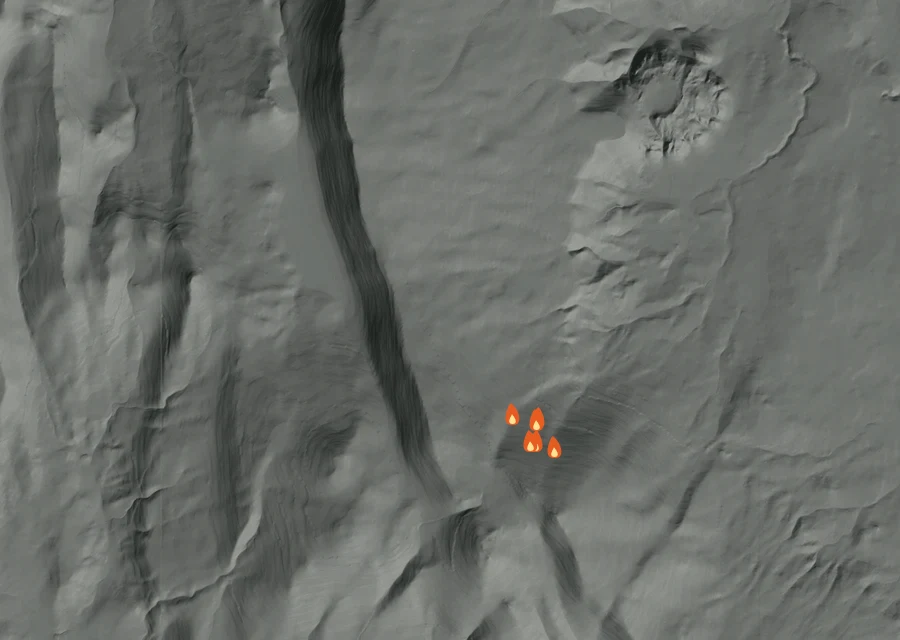 Map for Thu 27 Aug: flames mark every place that gave off heat that day.